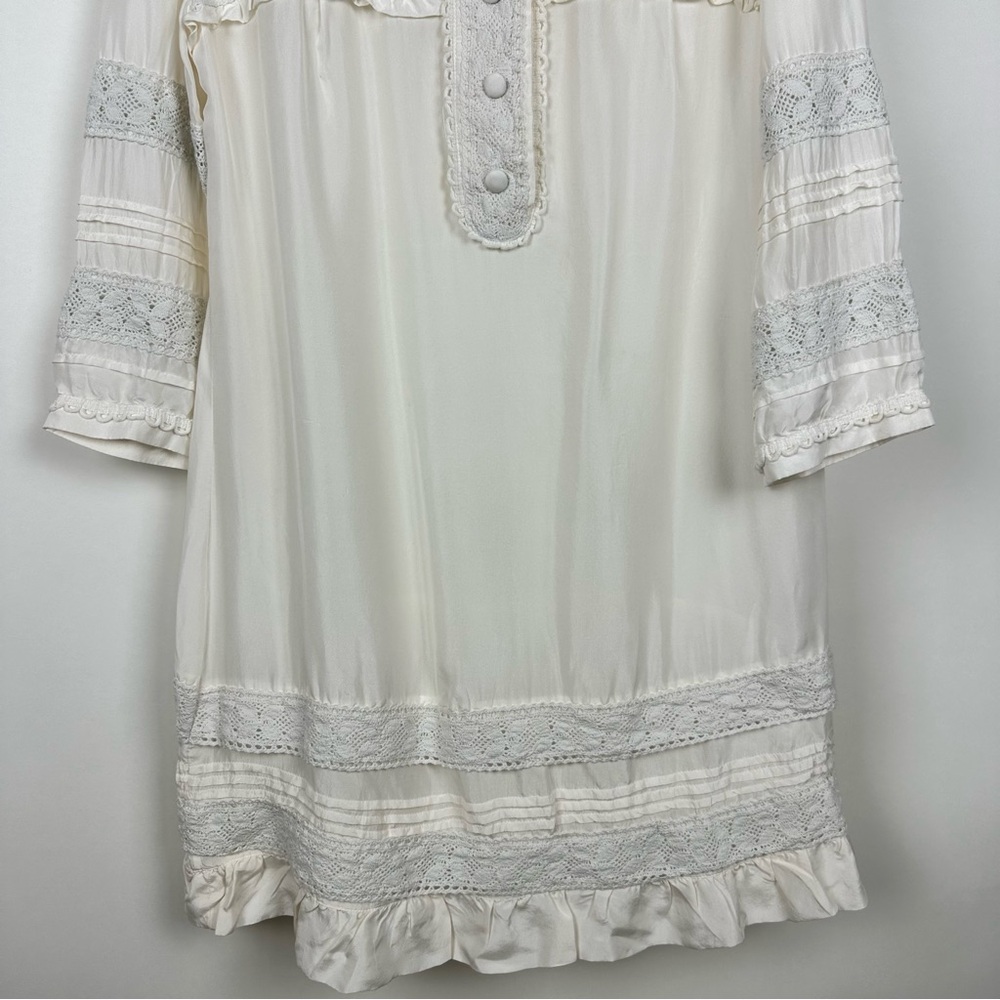 BB Dakota Silk Lace Tunic Short Dress Boho Vintage Romantic Cottagecore Ivory - Picture 6 of 11